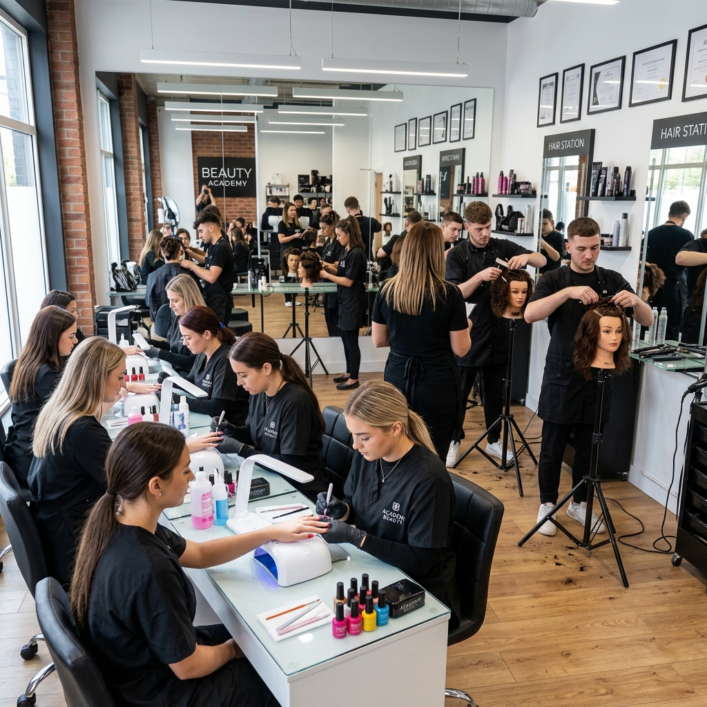 Taller práctico de manicure y barbería en la academia de belleza