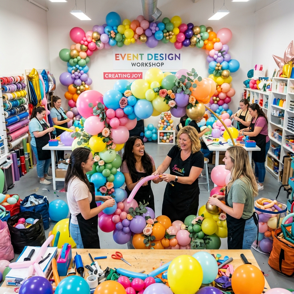 Estudiantes en clase de diseño y decoración de globos