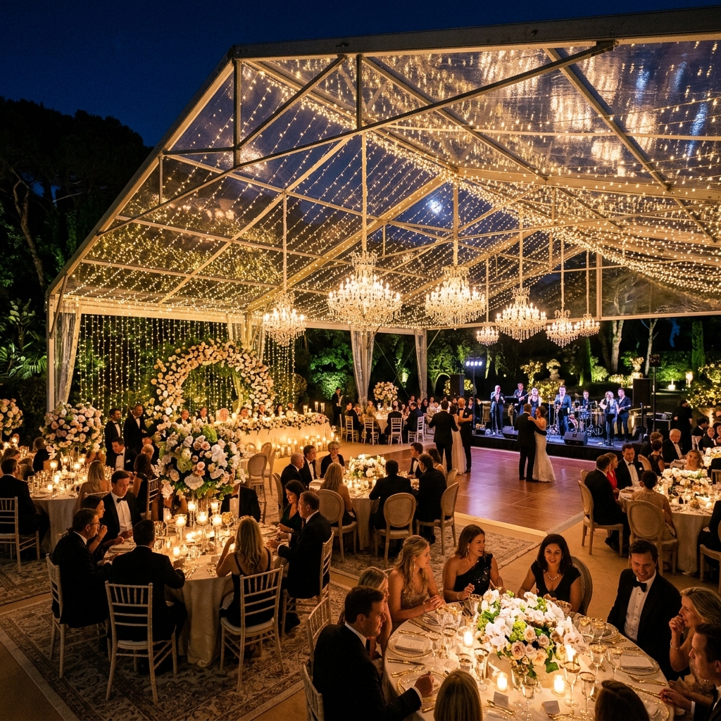 Toldo de luces de gala al aire libre