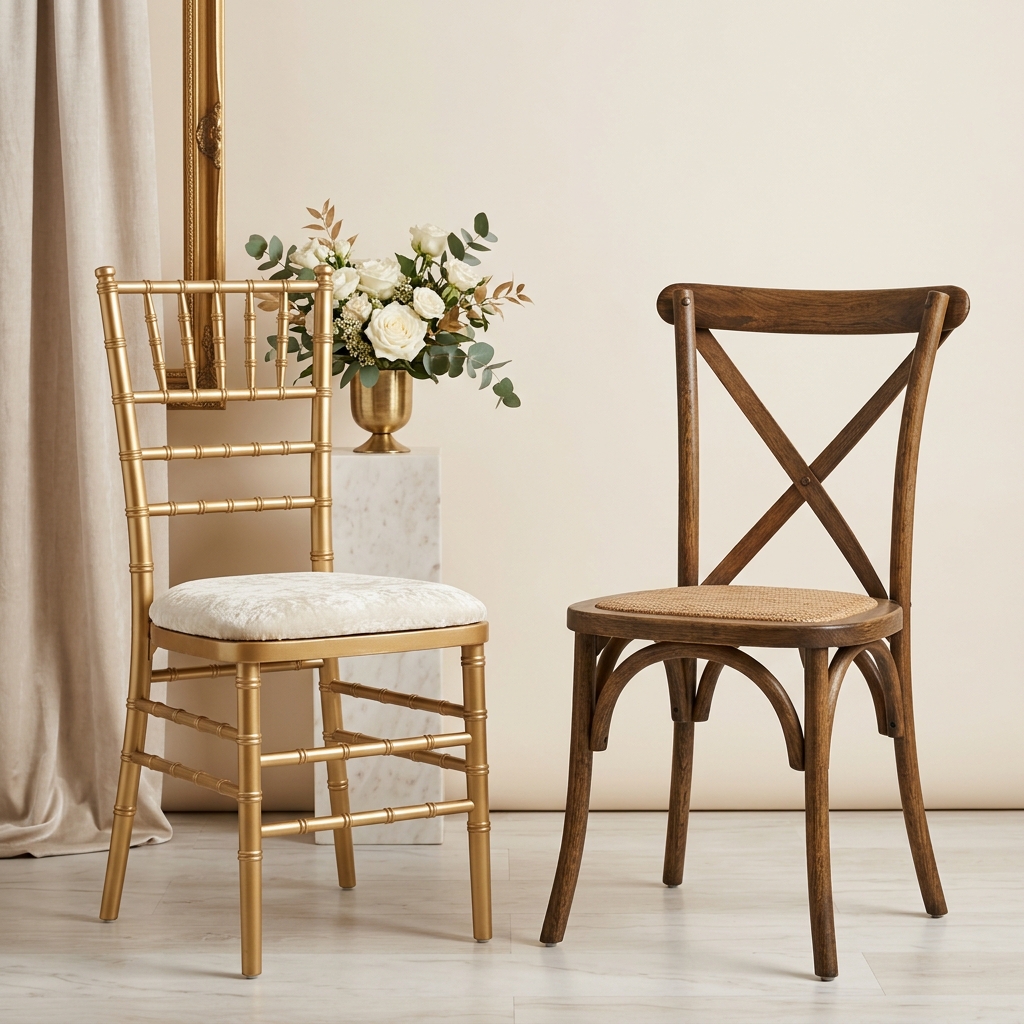 Sillas Tiffany y Crossback de diseño premium disponibles para alquiler